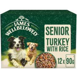 James Wellbeloved Senior Wet Dog Food Turkey and Rice in Gravy Pouch 12 Pack